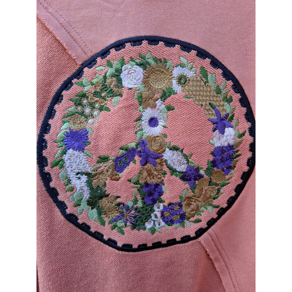POL Embroidered Peace Sweatshirt V Neck Slit Back Long Sleeves Sz.L Papaya - Picture 6 of 13